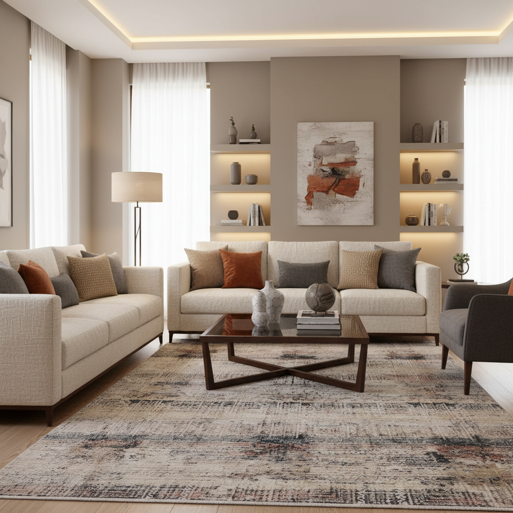 Riana 02 - Tapete Decorativo Turco Moderno Café y Beige