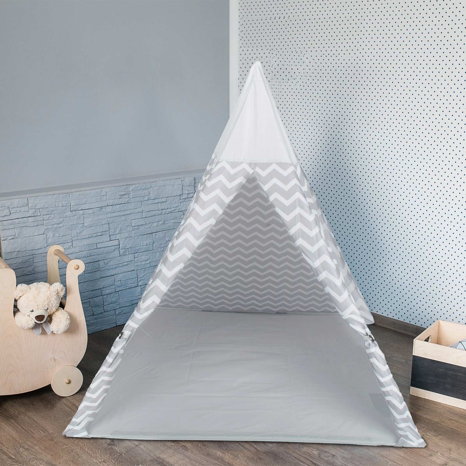 Tipi Tienda Recreativa Infantil, Gris y Blanco.