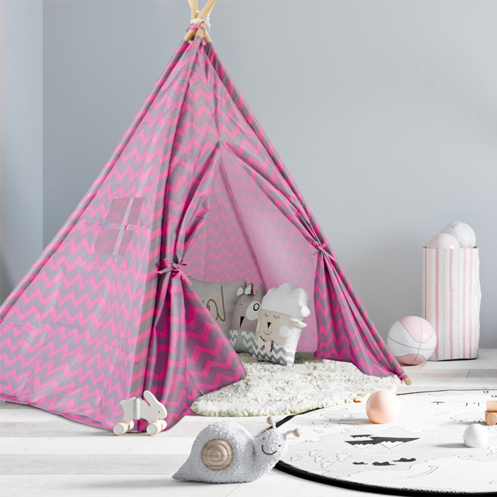 Tipi Tienda Recreativa Infantil, Rosa con Gris.