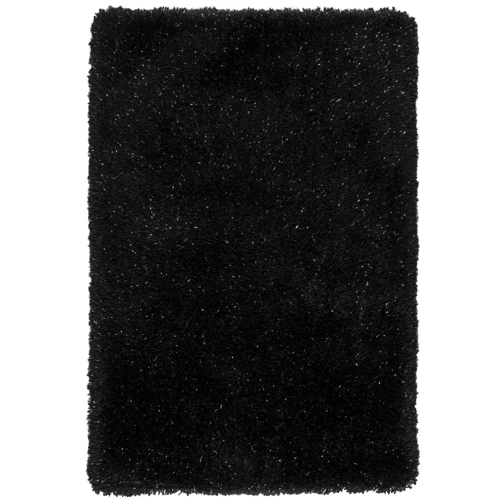 Tapete decorativo Floratta Shiny 03 estilo Shaggy de pelo largo afelpado color negro intenso con destellos brillantes para sala o recámara - Marca Tufan.