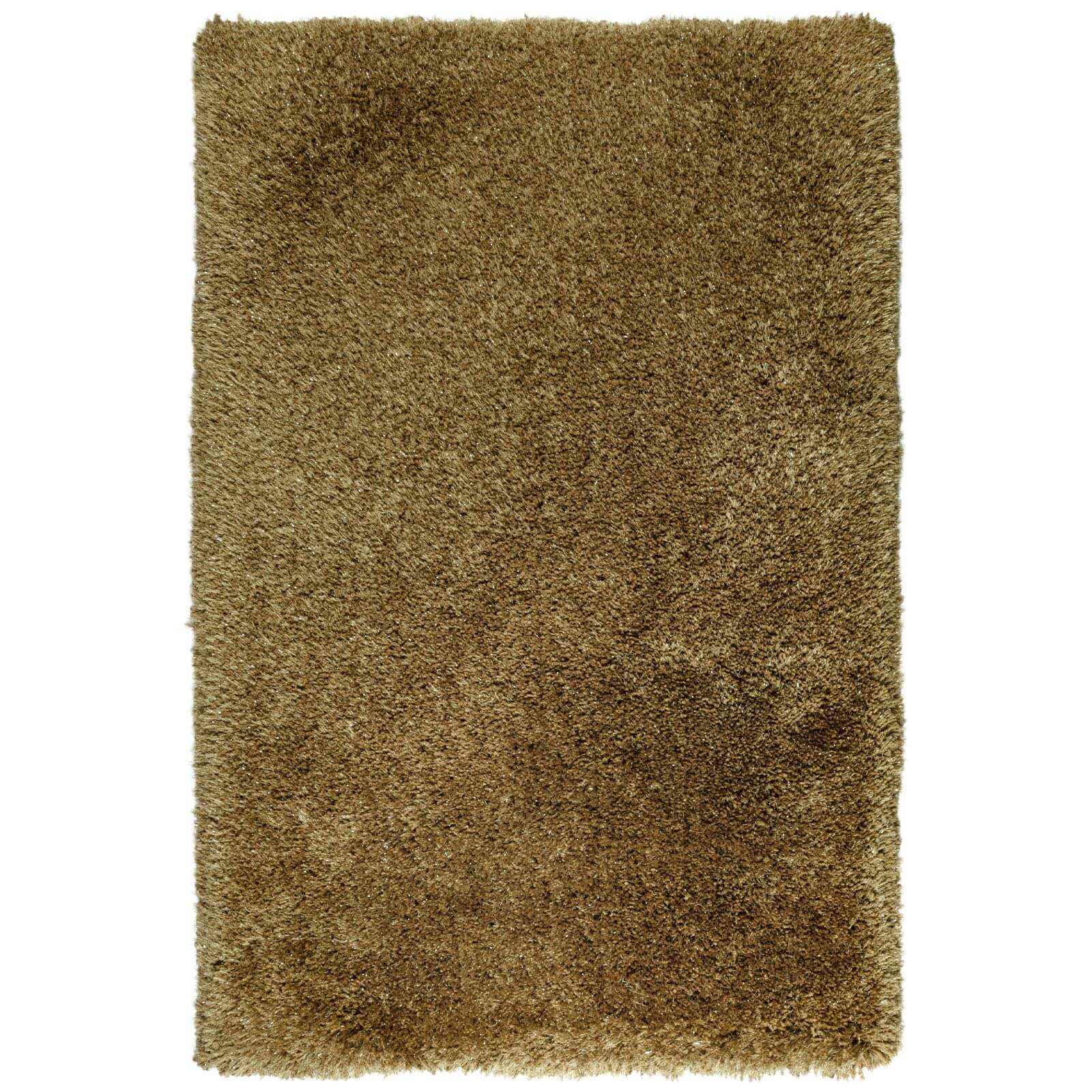 Tapete decorativo Floratta Shiny 02 estilo Shaggy de pelo largo afelpado color café dorado con destellos brillantes para recámara o sala - Marca Tufan.