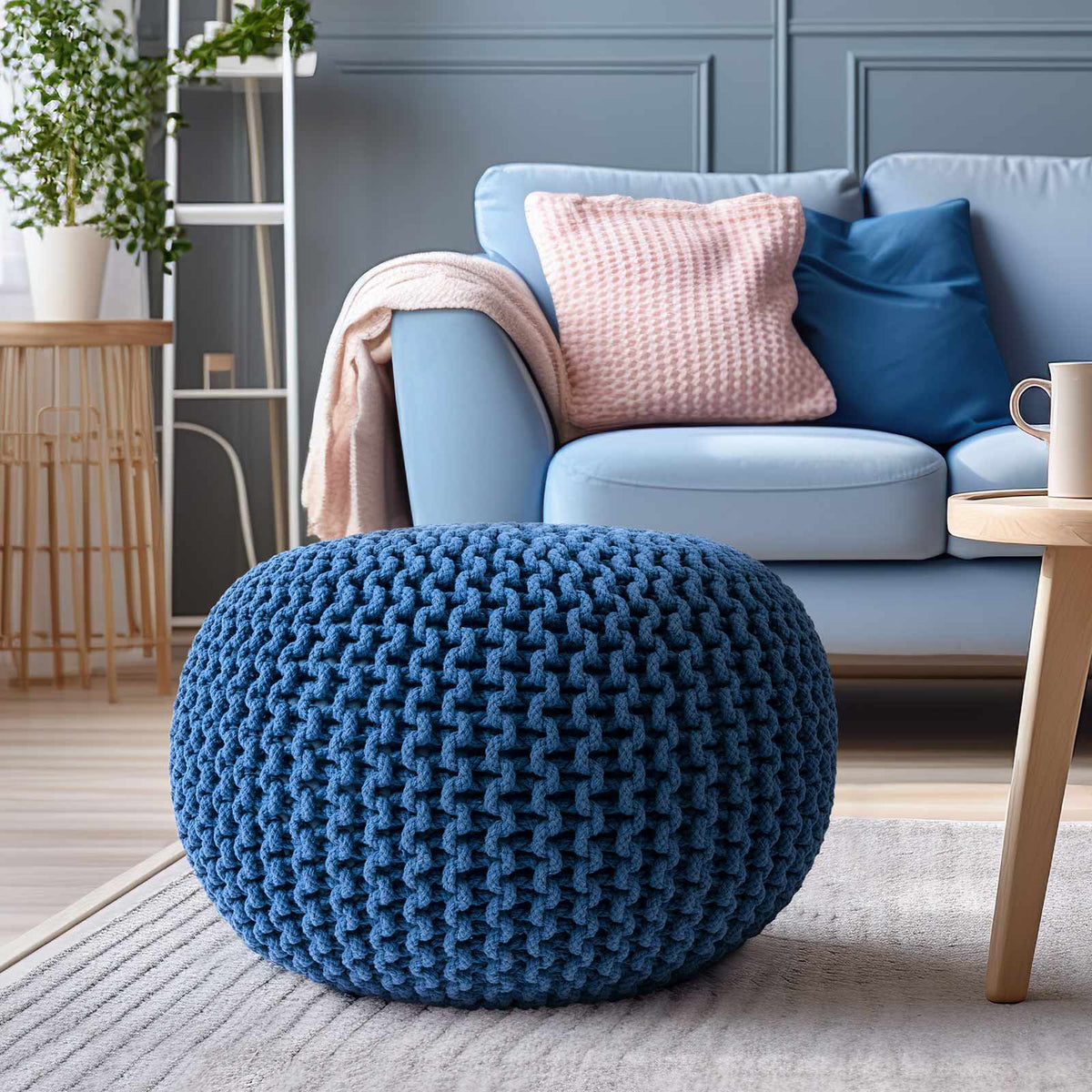 Puff Tejido Otomano de Algodon, Azul