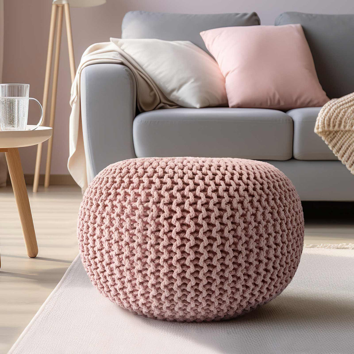 Puff Tejido Otomano de Algodon, Rosa