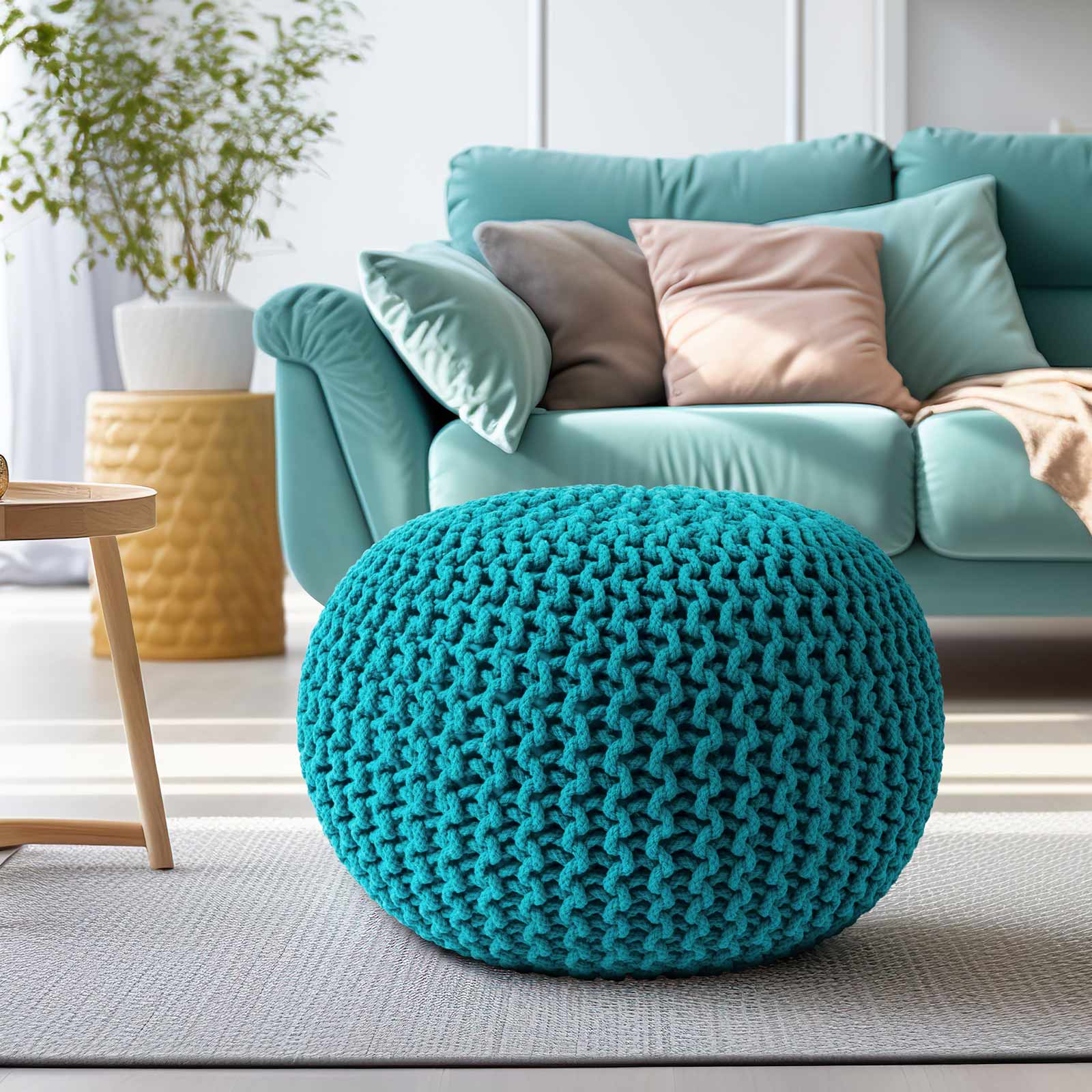 Puff Tejido Otomano de Algodon, Turquesa