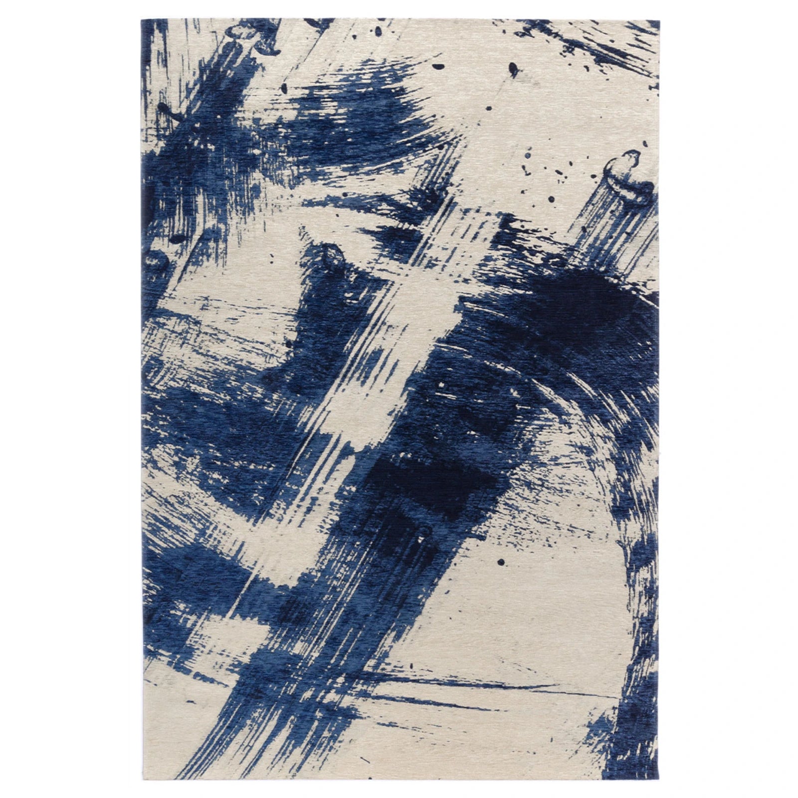 Tapete abstracto con pinceladas azul marino sobre fondo crema