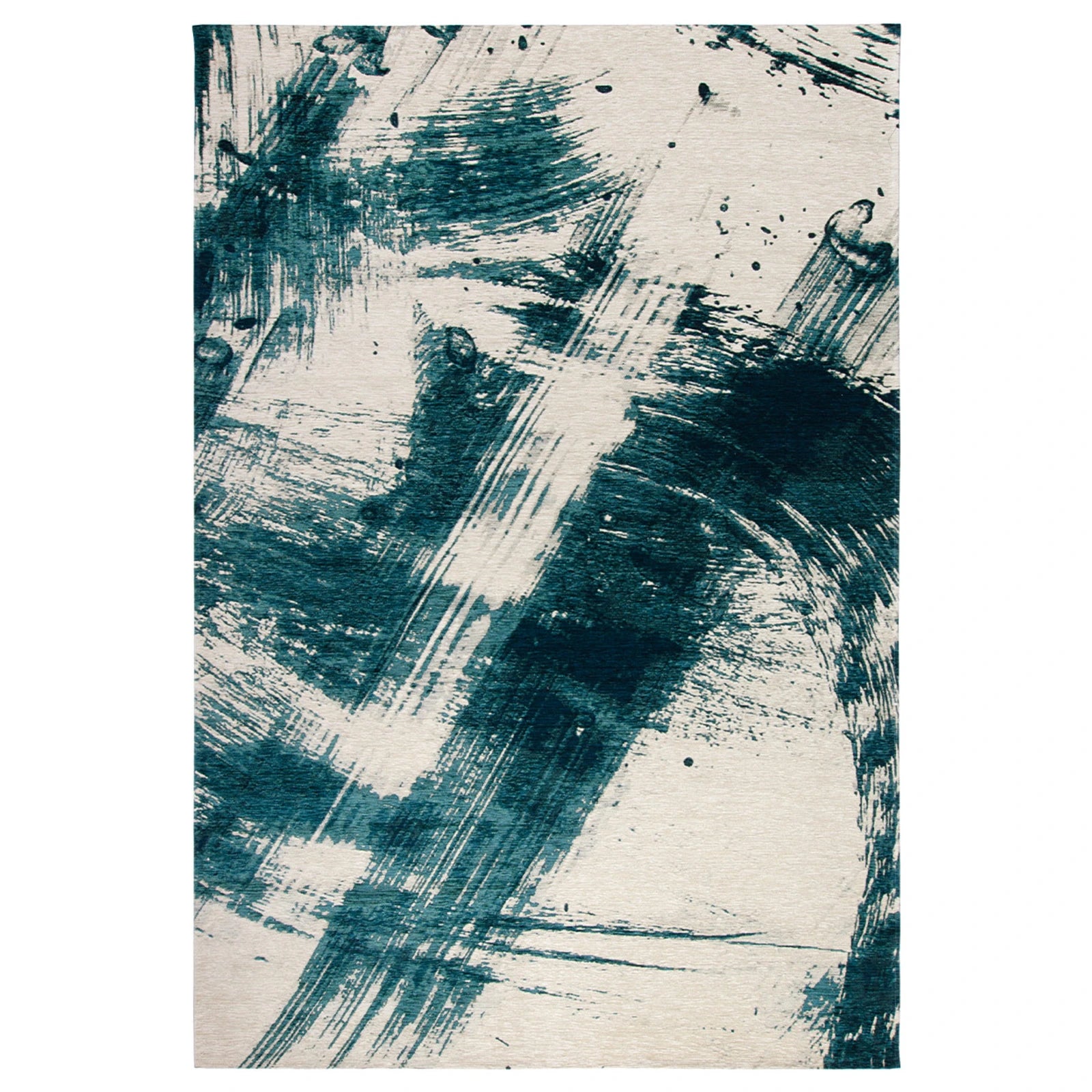 Tapete abstracto con pinceladas en azul petróleo sobre fondo crema