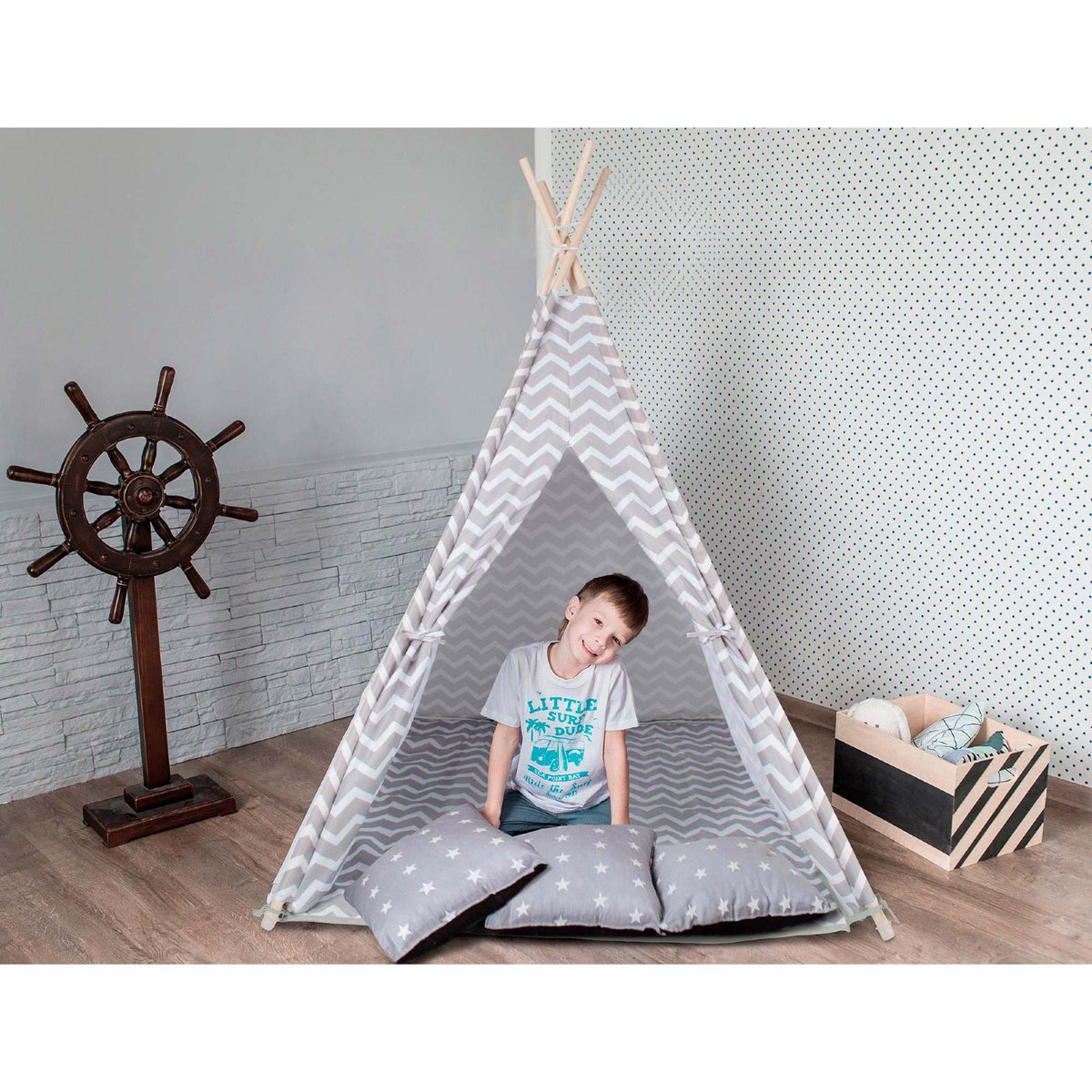 Tipi Tienda Recreativa Infantil, Gris con Blanco
