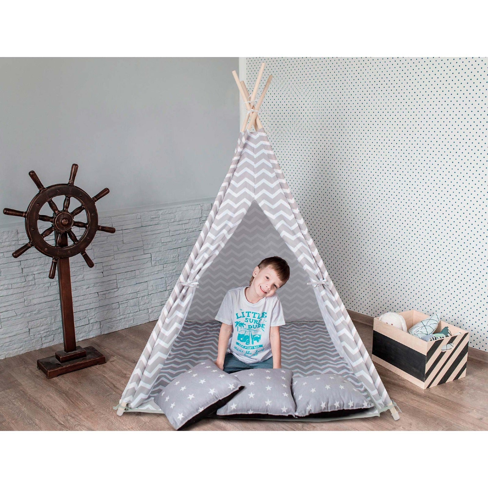 Tipi Tienda Recreativa Infantil, Gris con Blanco