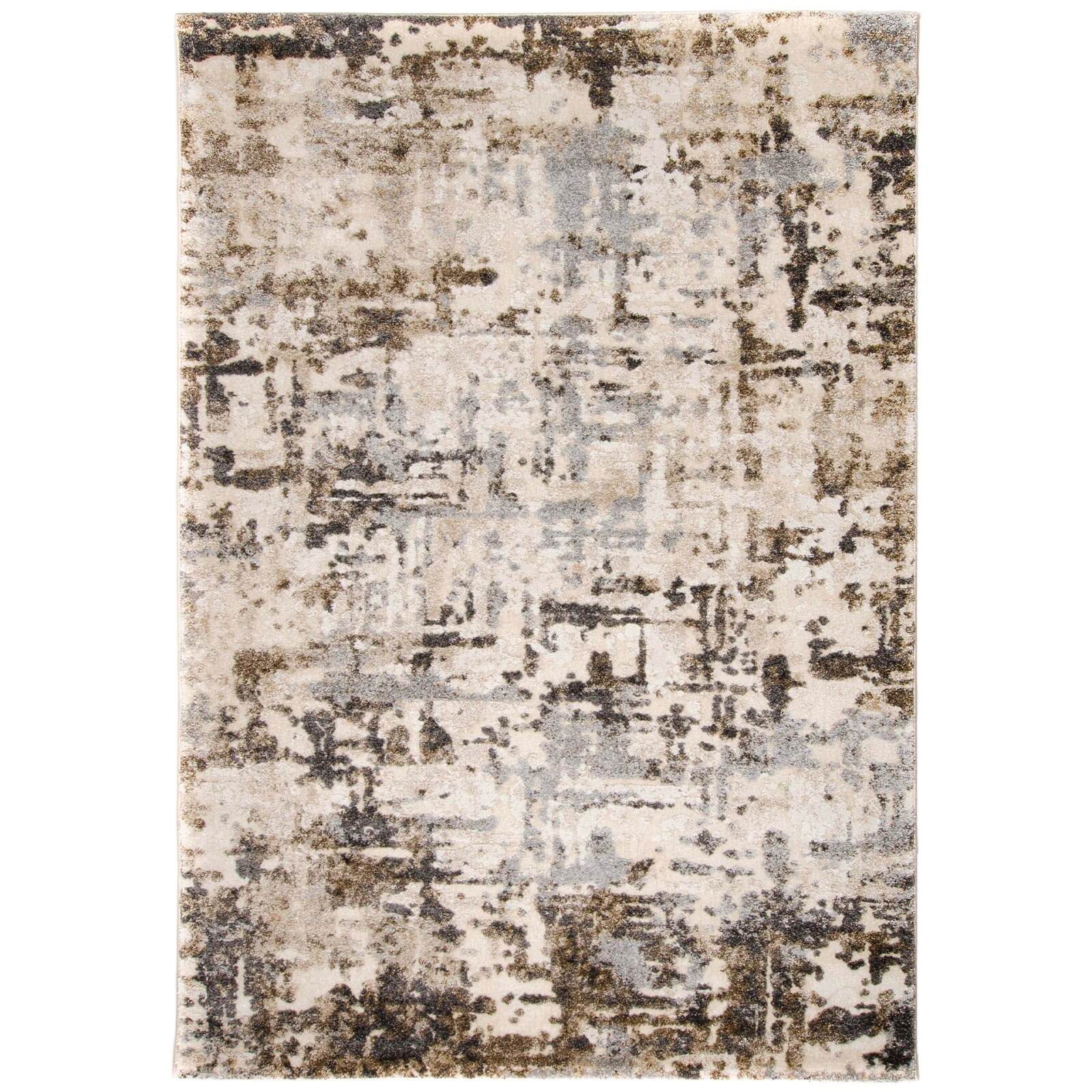 Tapete decorativo Ayana 2021 B de origen turco con diseño abstracto moderno en colores beige, crema y gris oscuro para sala o recámara - Marca Tufan.