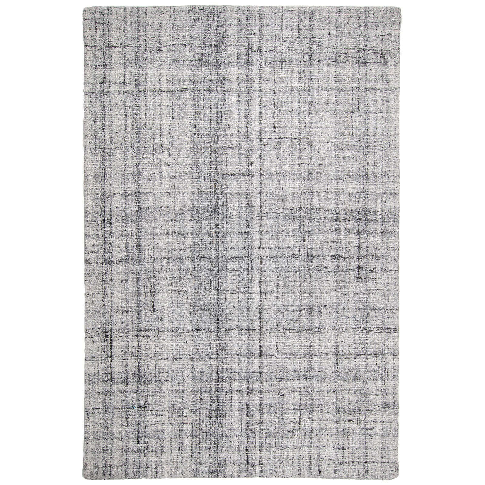 Tapete decorativo Mariel 02 minimalista de lana color gris y negro con textura desgastada para sala o comedor moderno - Marca Tufan.
