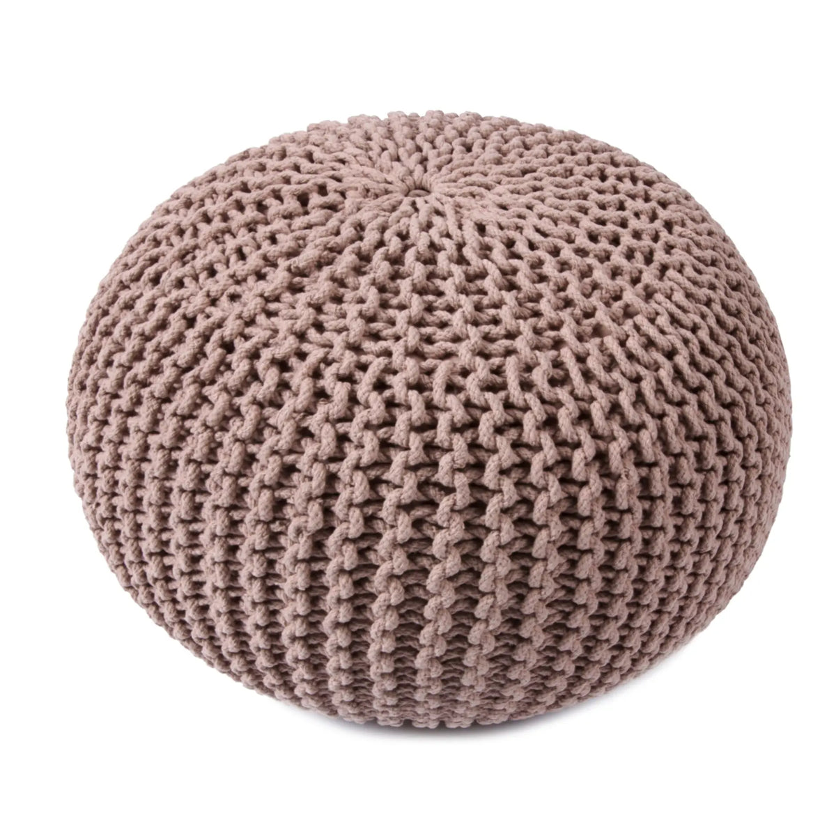 Puff redondo tejido a mano en algodón color rosa viejo, otomana decorativa para interiores - Tufan.