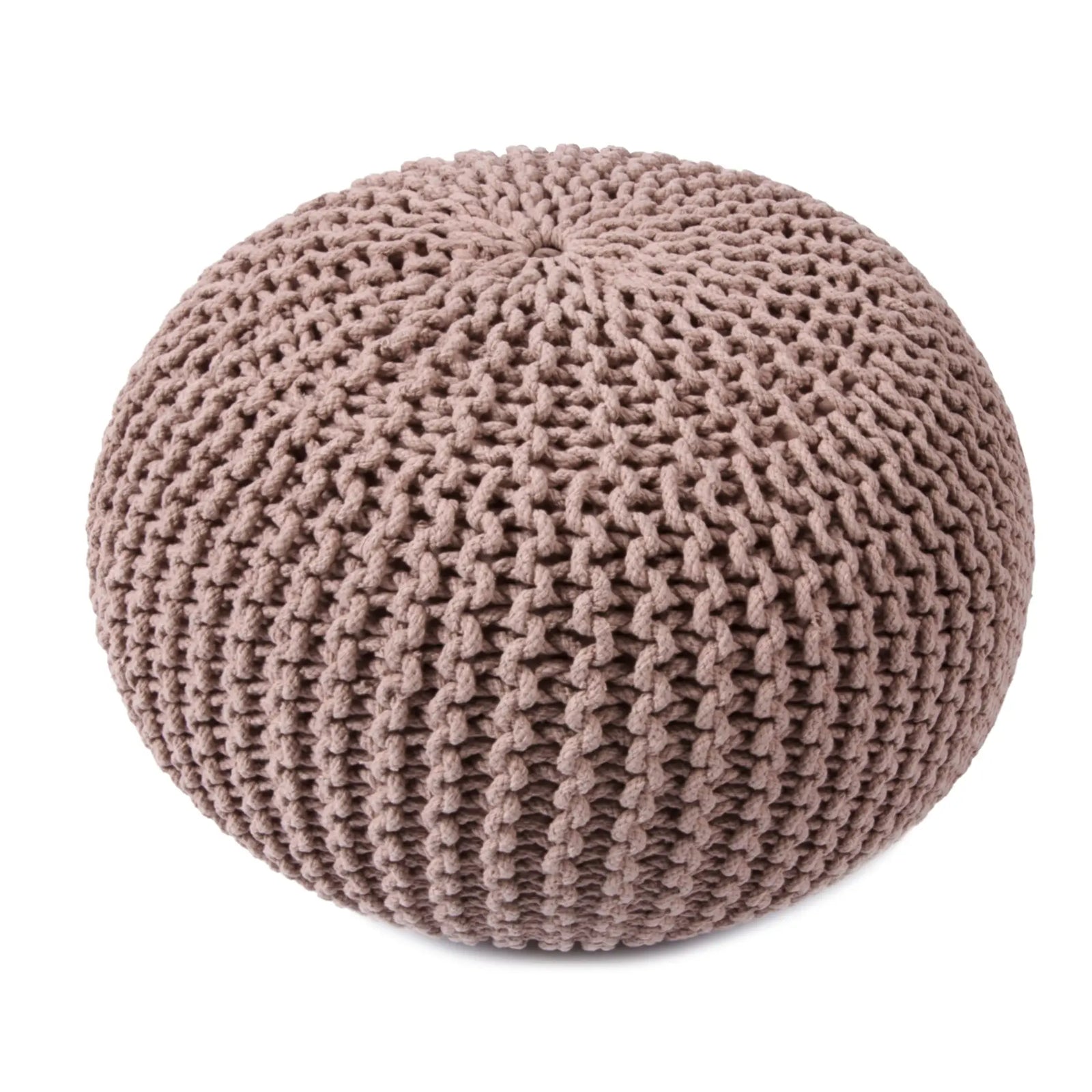 Puff redondo tejido a mano en algodón color rosa viejo, otomana decorativa para interiores - Tufan.
