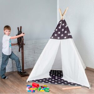 Tipi-Tienda-Recreativa-Infantil-Blanco-con-Gris- Estrellas