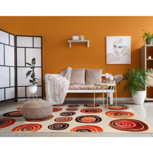 tapete-rectangular-color-beige-y-naranja-estampado-caracoles