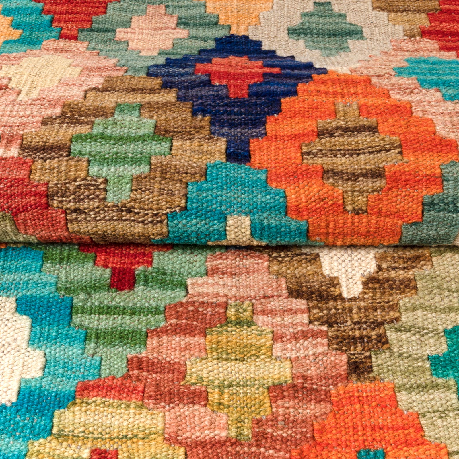 Tapete hecho a mano Kilim Maymanah Naranja y Verde TUFAN